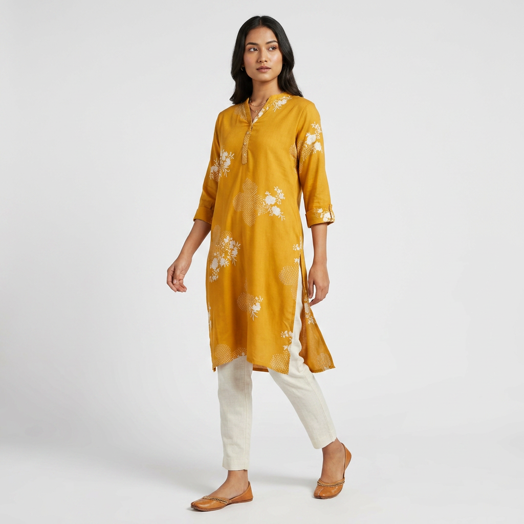 Printed Half Placket Long Kurta