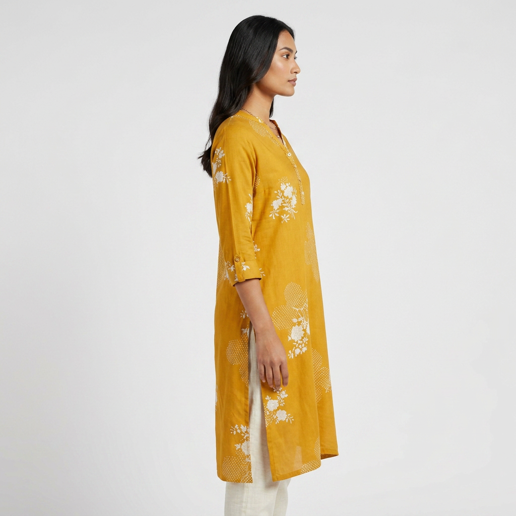 Printed Half Placket Long Kurta