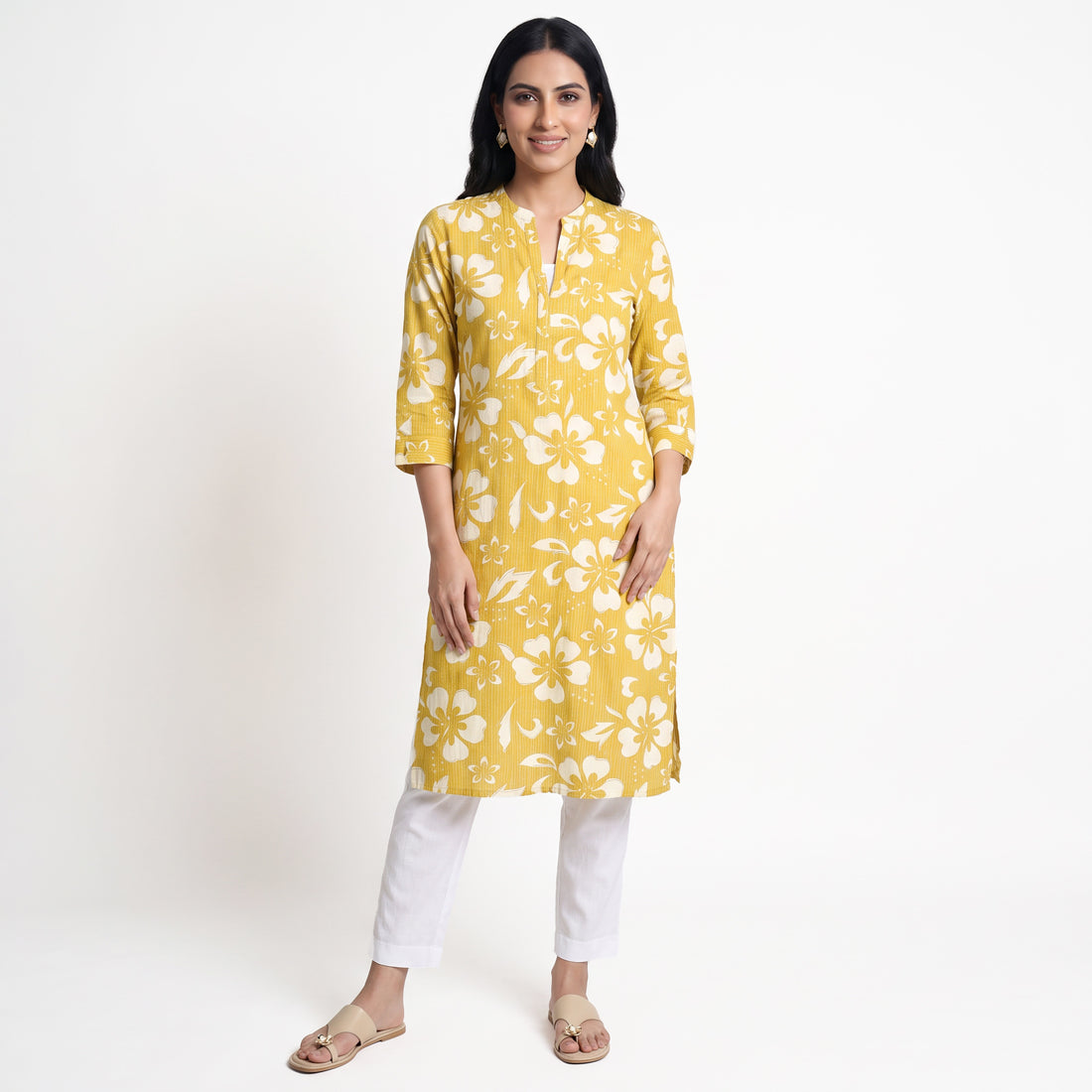 Half Placket Printed Long Kurta