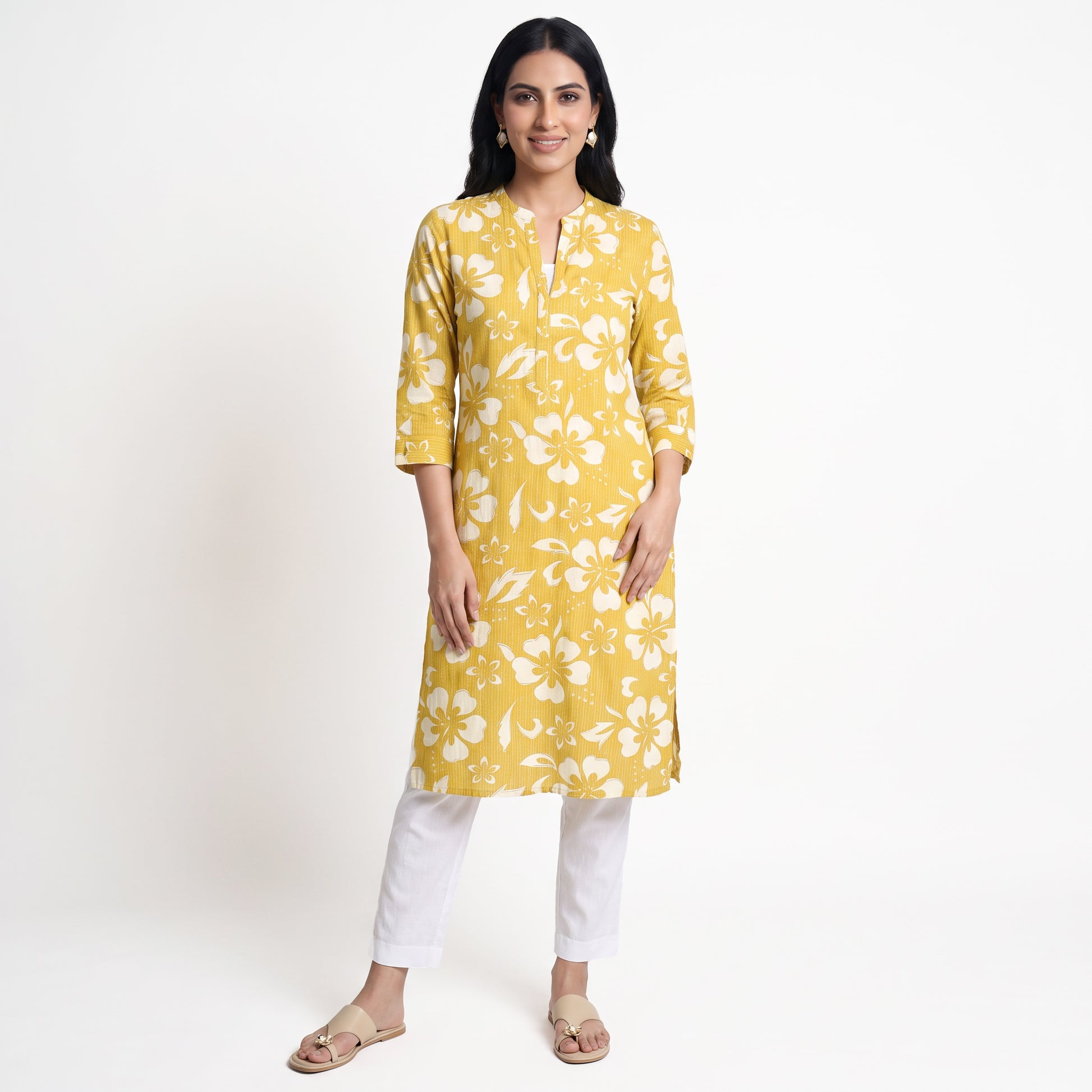Half Placket Printed Long Kurta