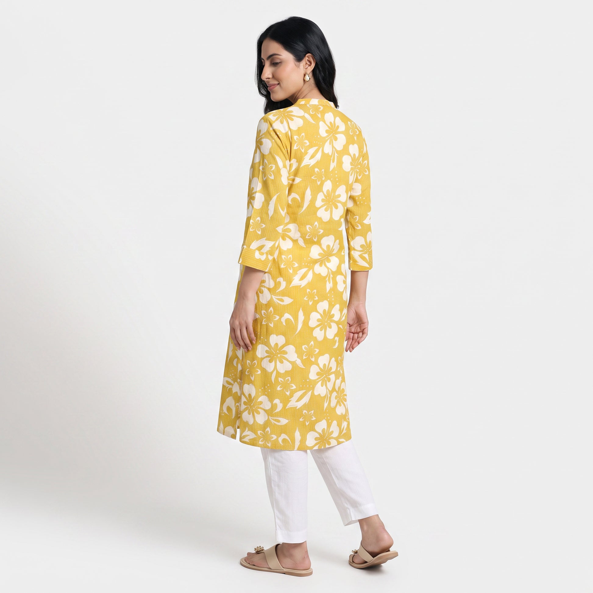 Half Placket Printed Long Kurta