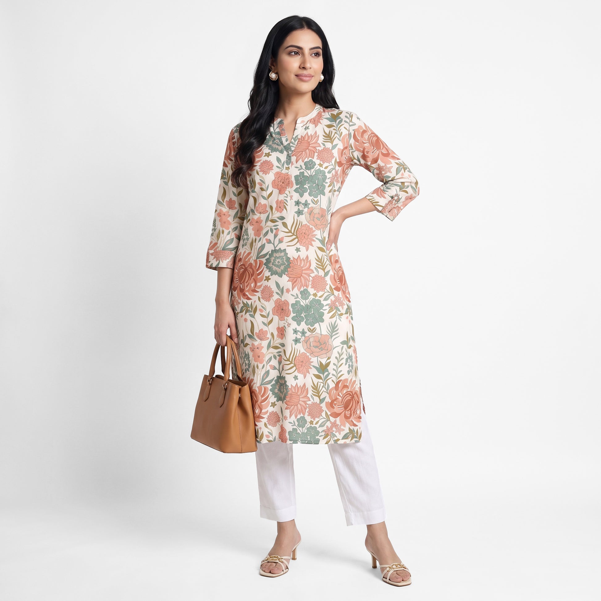 Half Placket Printed Long Kurta