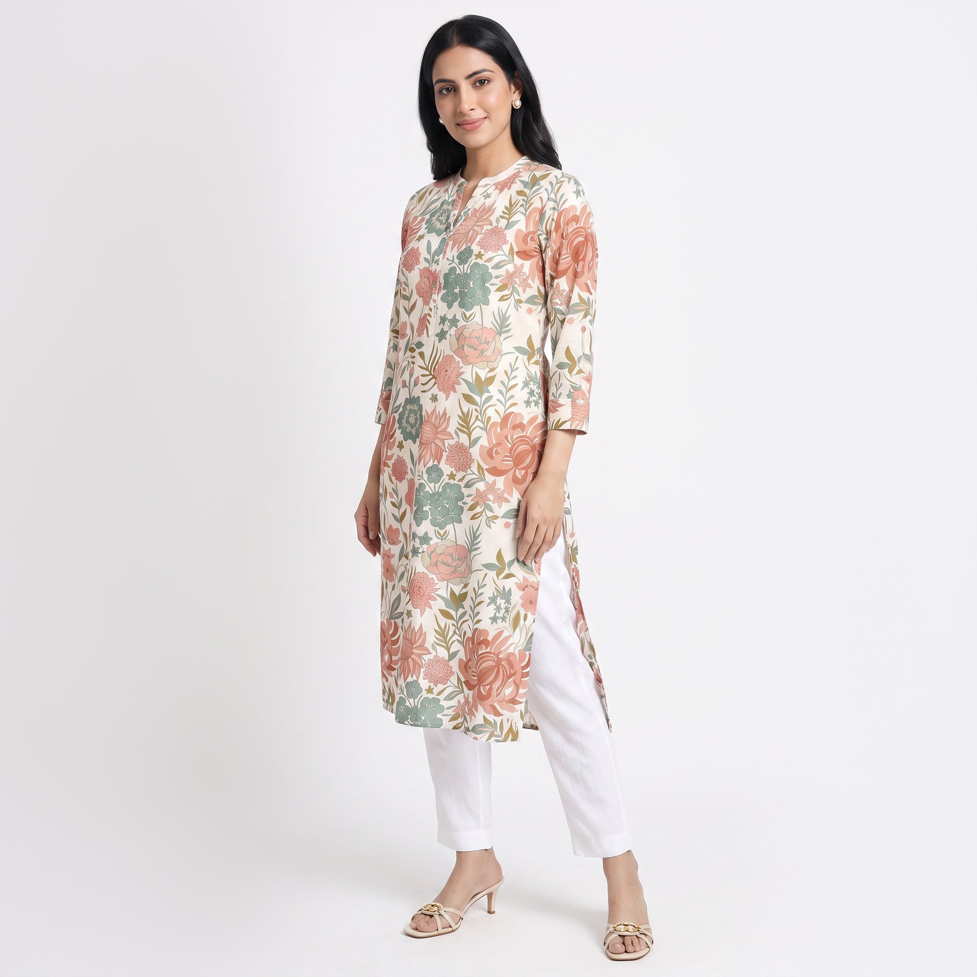 Half Placket Printed Long Kurta