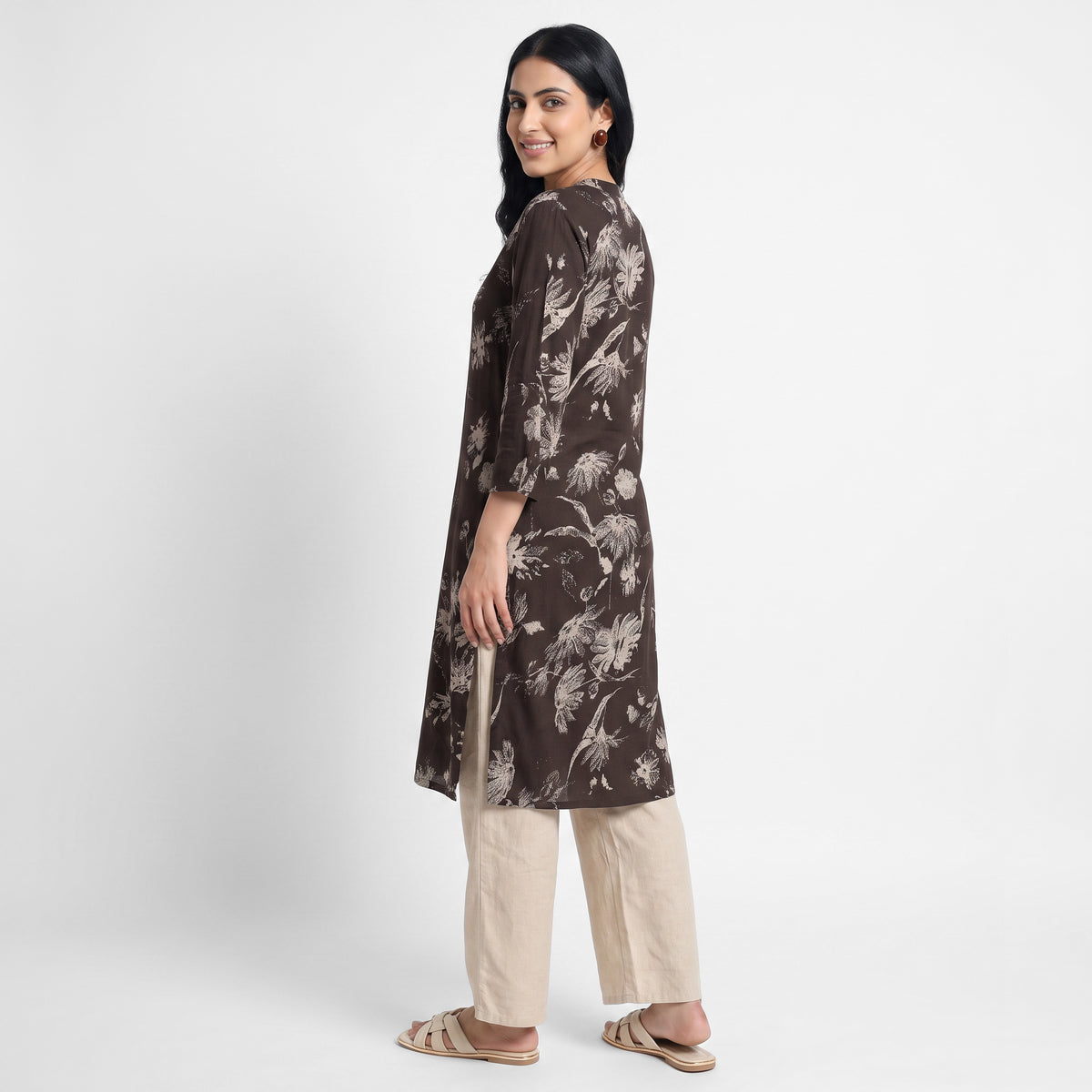 Printed Band Neck Kurta
