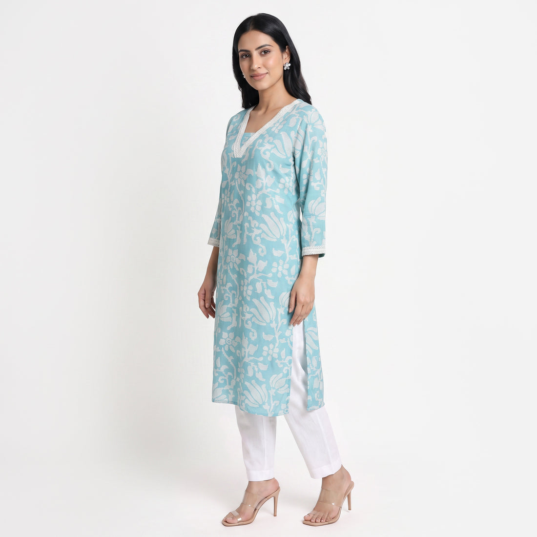 Printed V-Neck Long Kurta