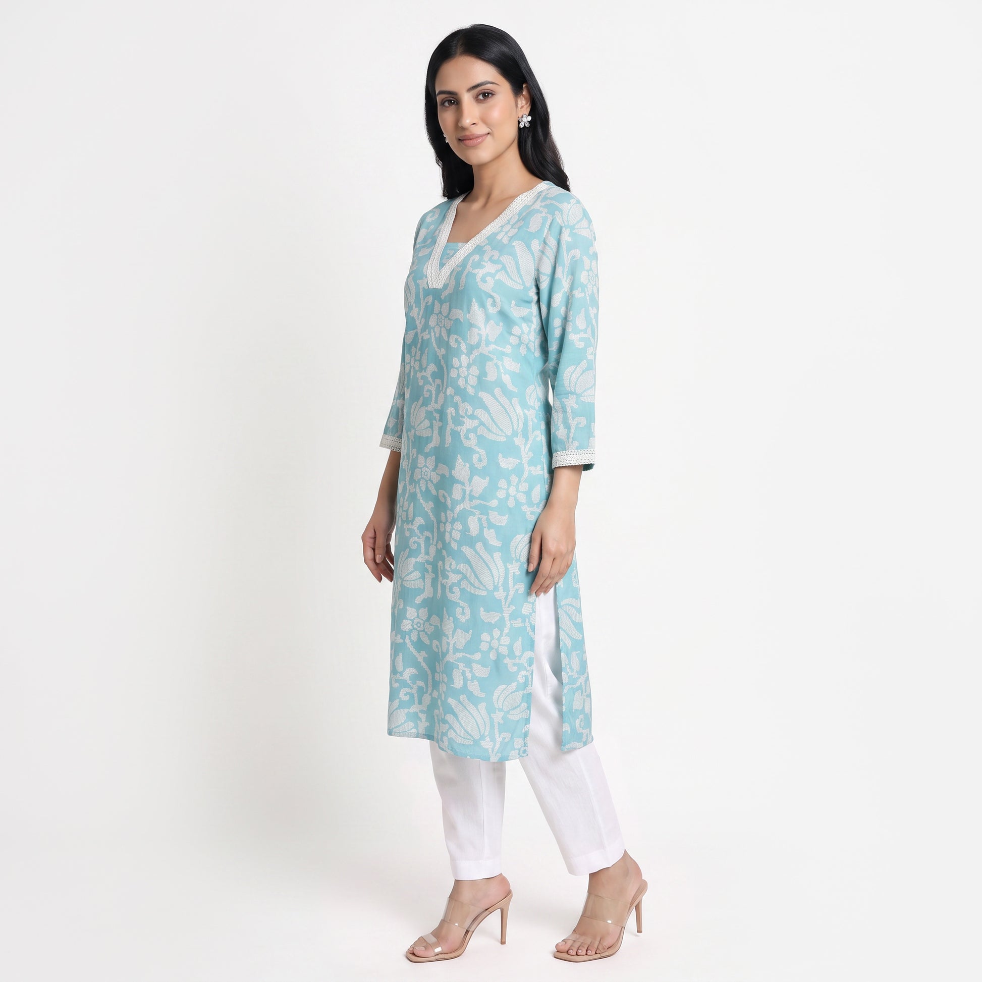 Printed V-Neck Long Kurta