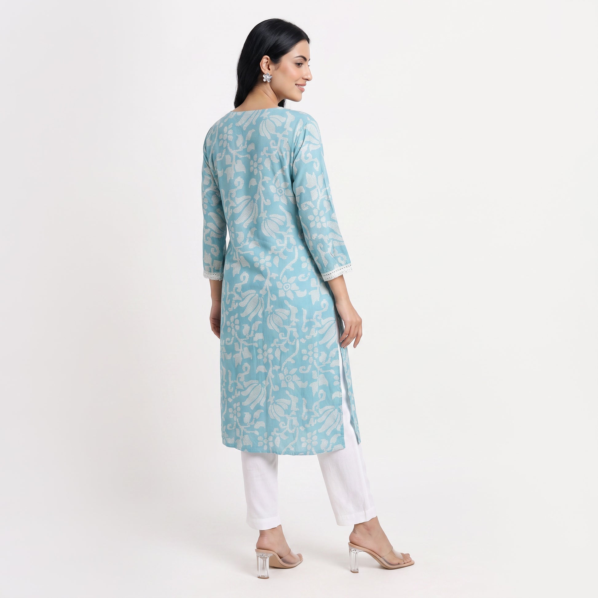 Printed V-Neck Long Kurta