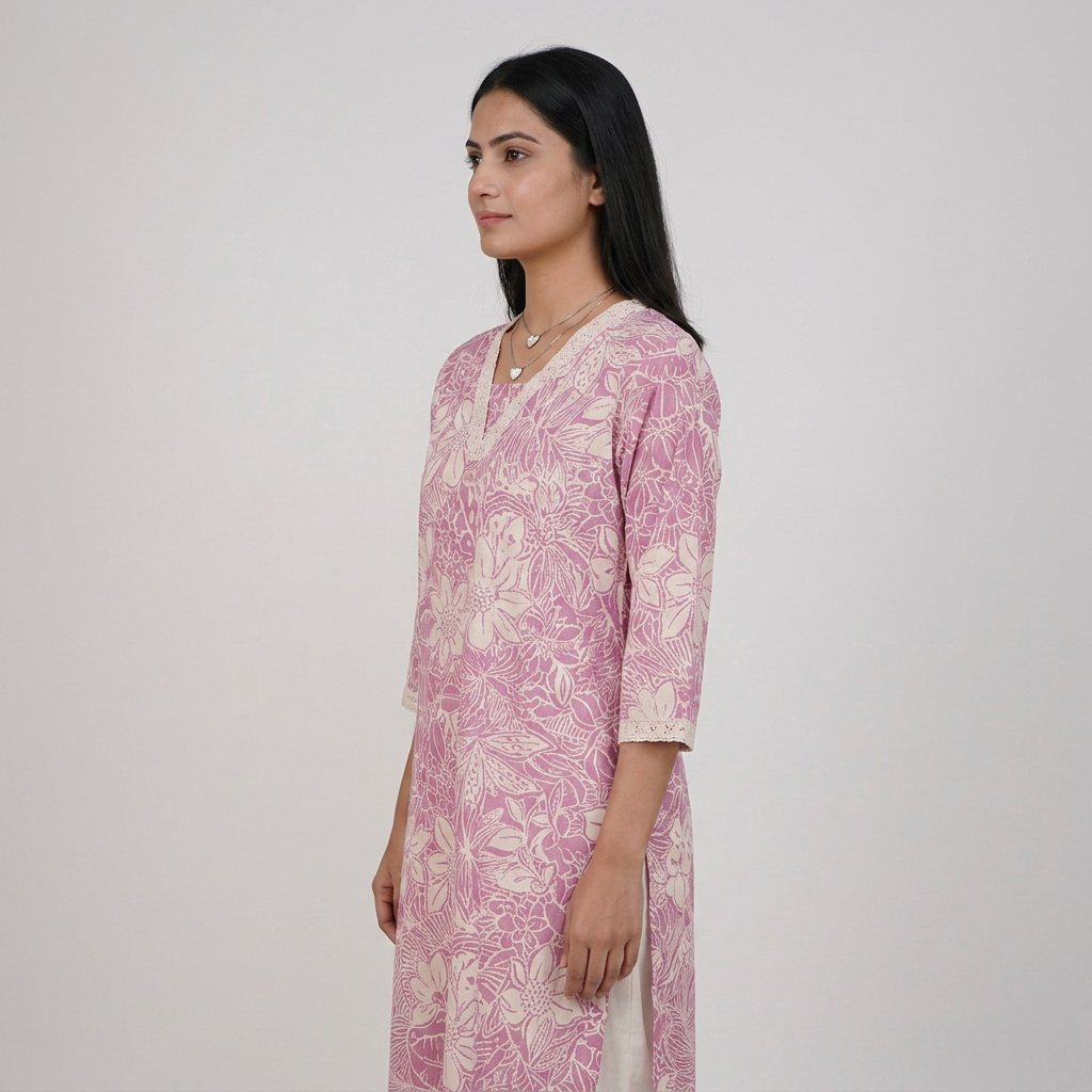 Printed V-Neck Long Kurta