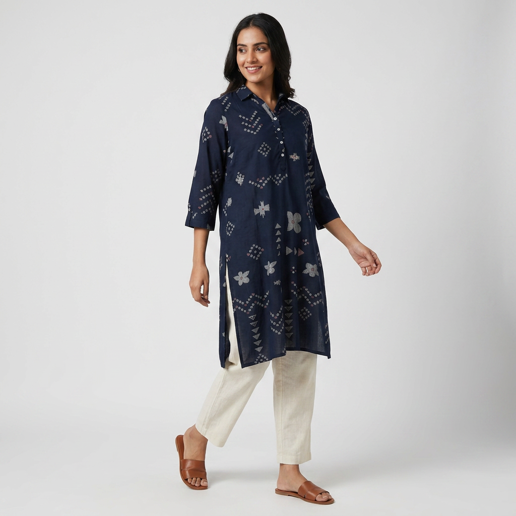 Cotton Printed Half Placket Long Kurta