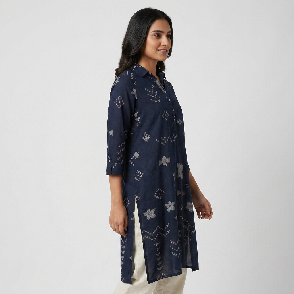Cotton Printed Half Placket Long Kurta