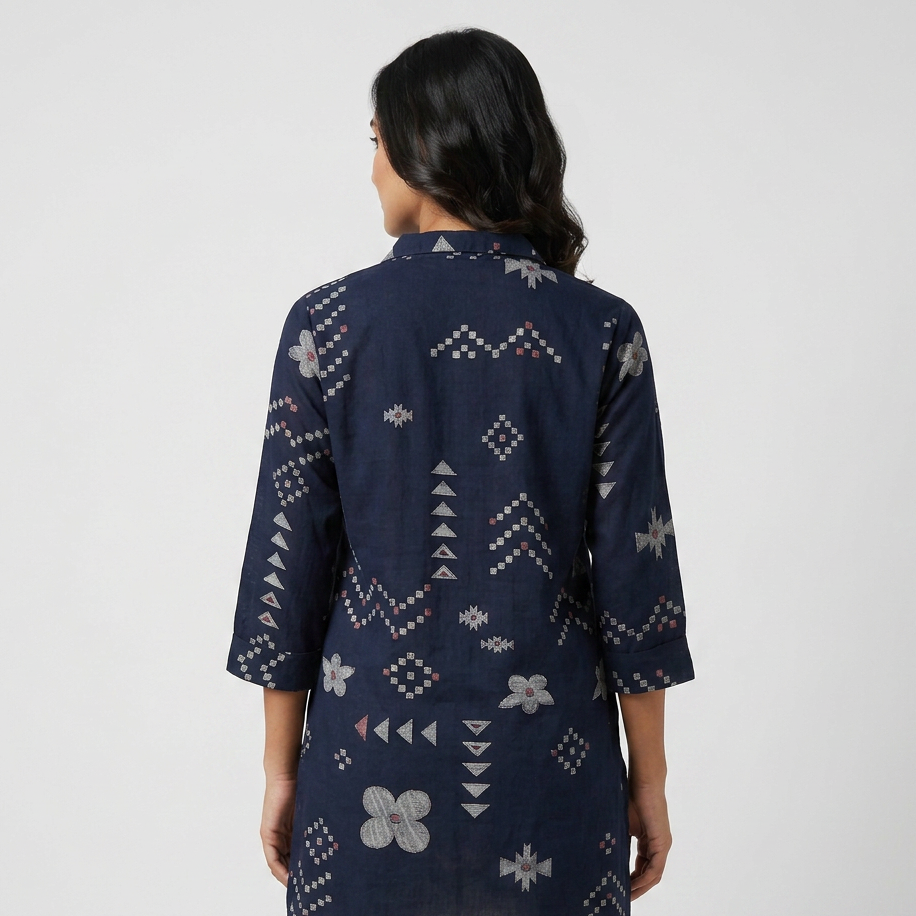 Cotton Printed Half Placket Long Kurta