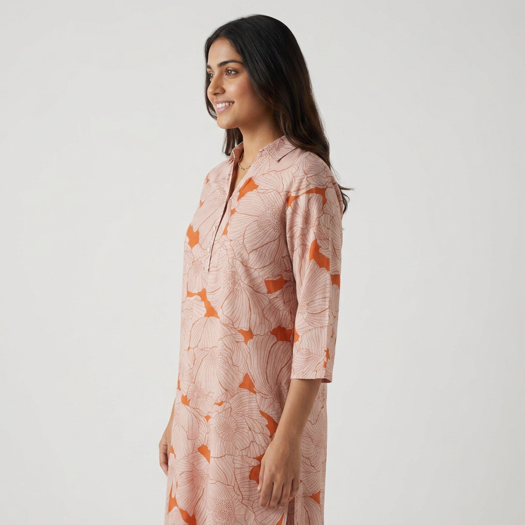 Printed Half Placket Long Kurta