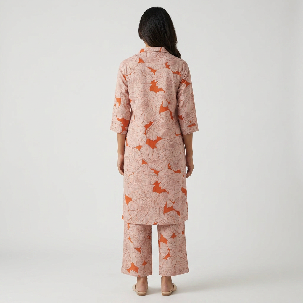 Printed Half Placket Long Kurta