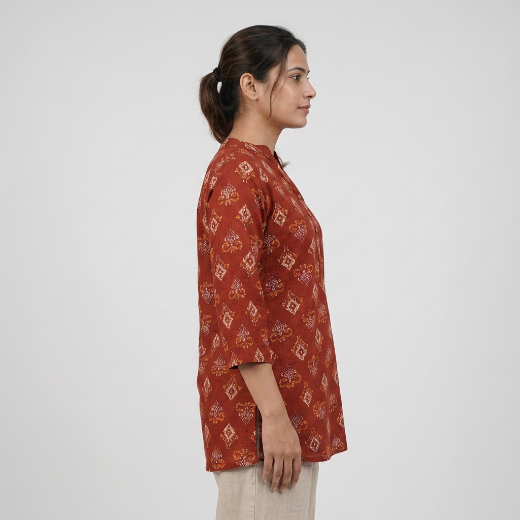 Printed Half Placket Short Kurta