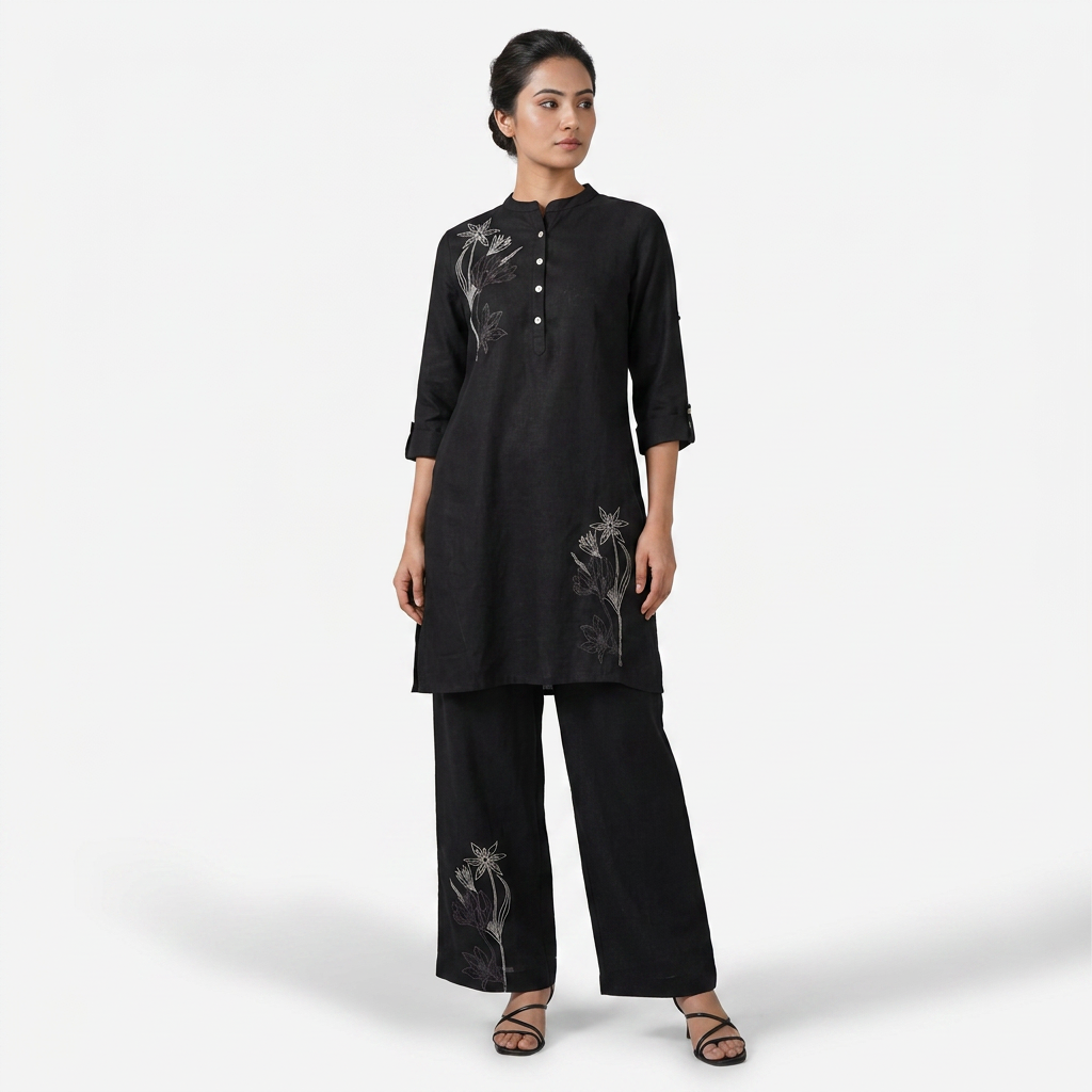 Embroidered Half Placket Kurta