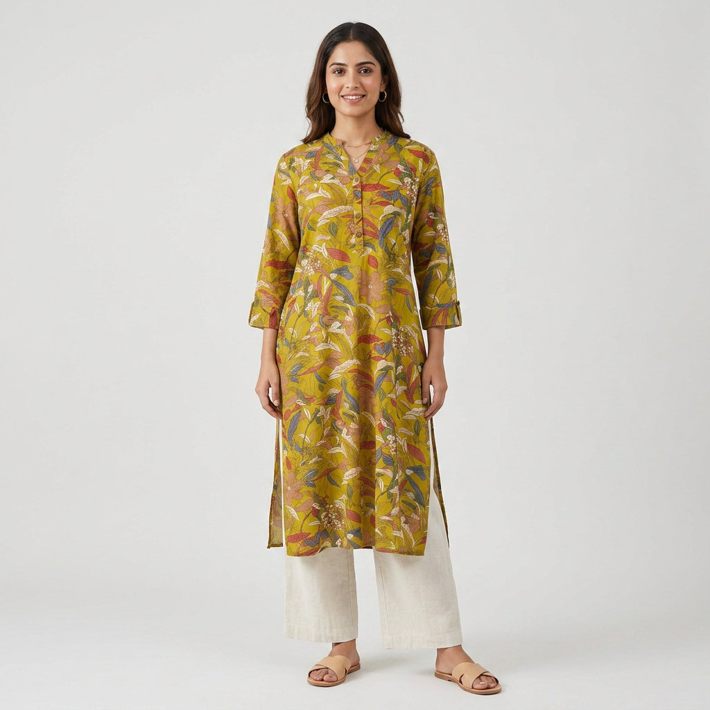 Half Placket Printed Long Kurta