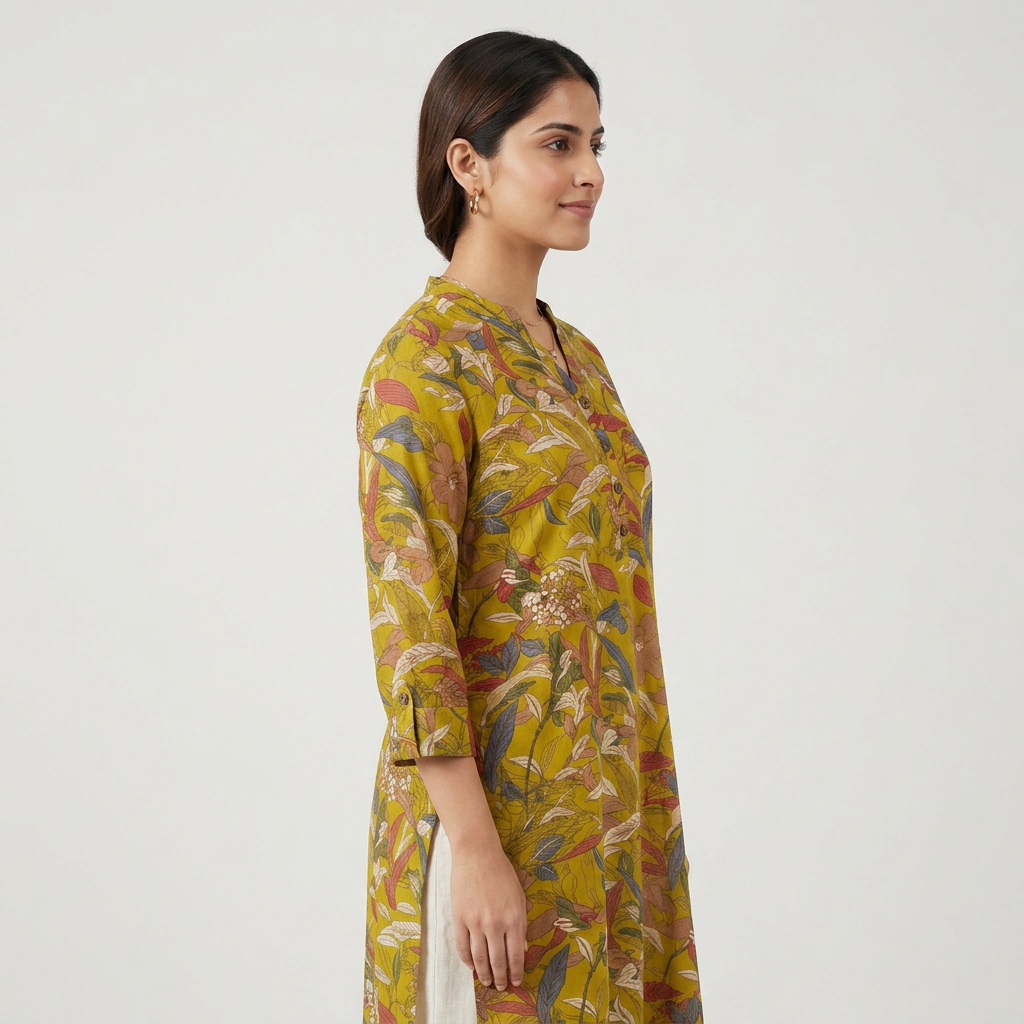 Half Placket Printed Long Kurta