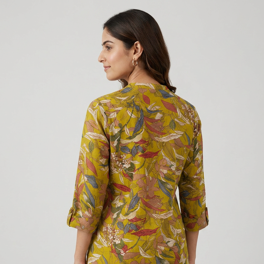 Half Placket Printed Long Kurta