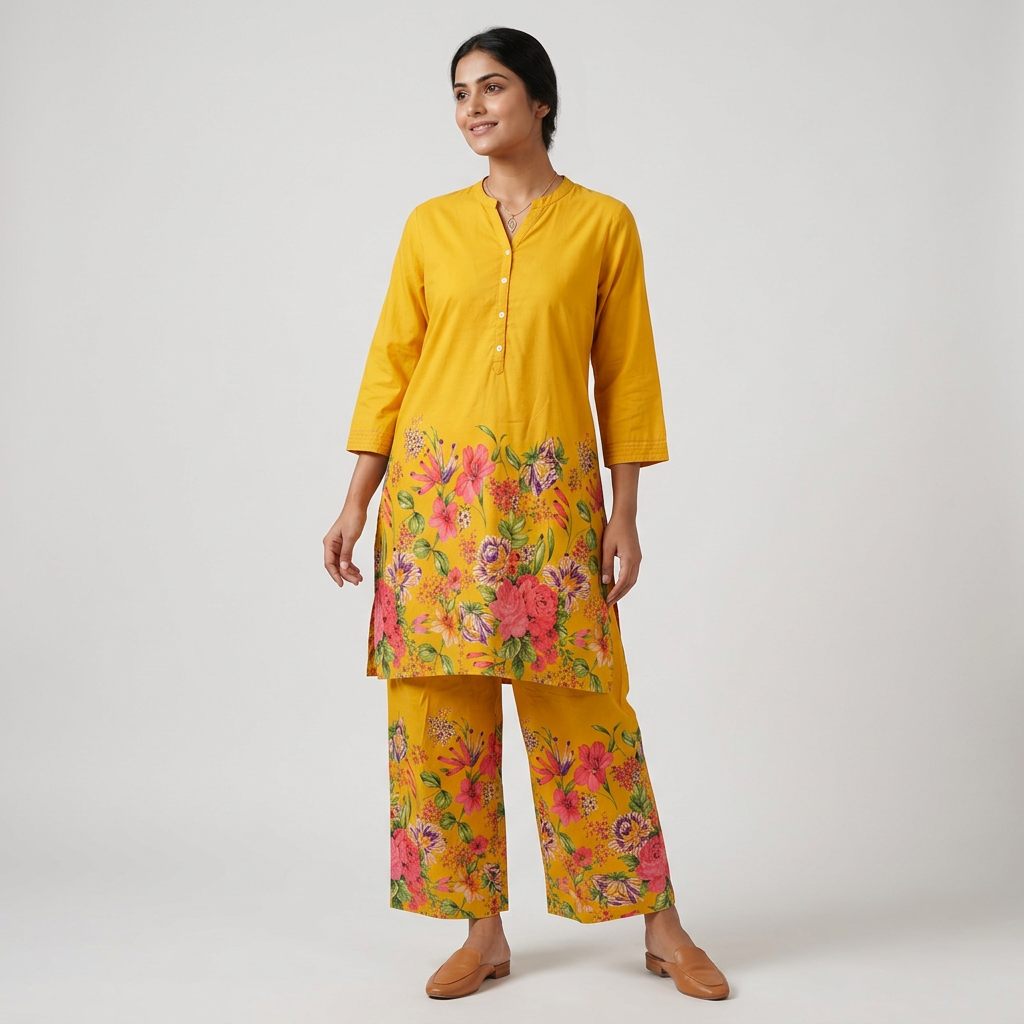 Printed Half Placket Mid Length Kurta