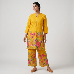 Printed Half Placket Mid Length Kurta