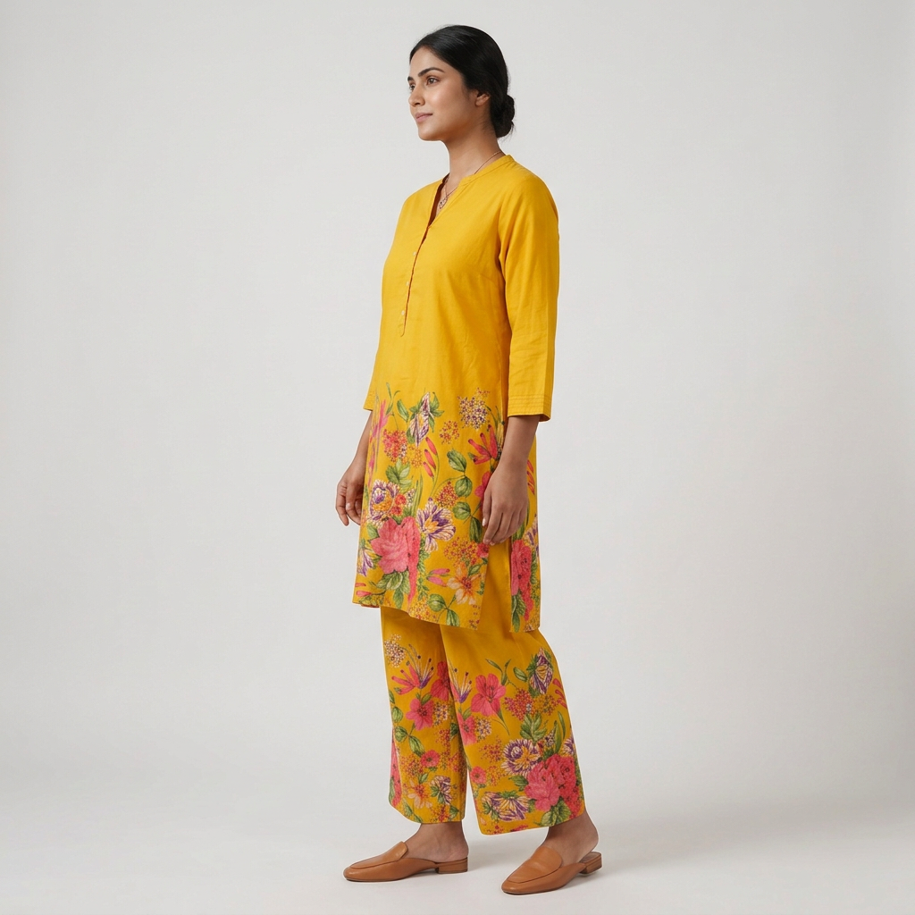Printed Half Placket Mid Length Kurta