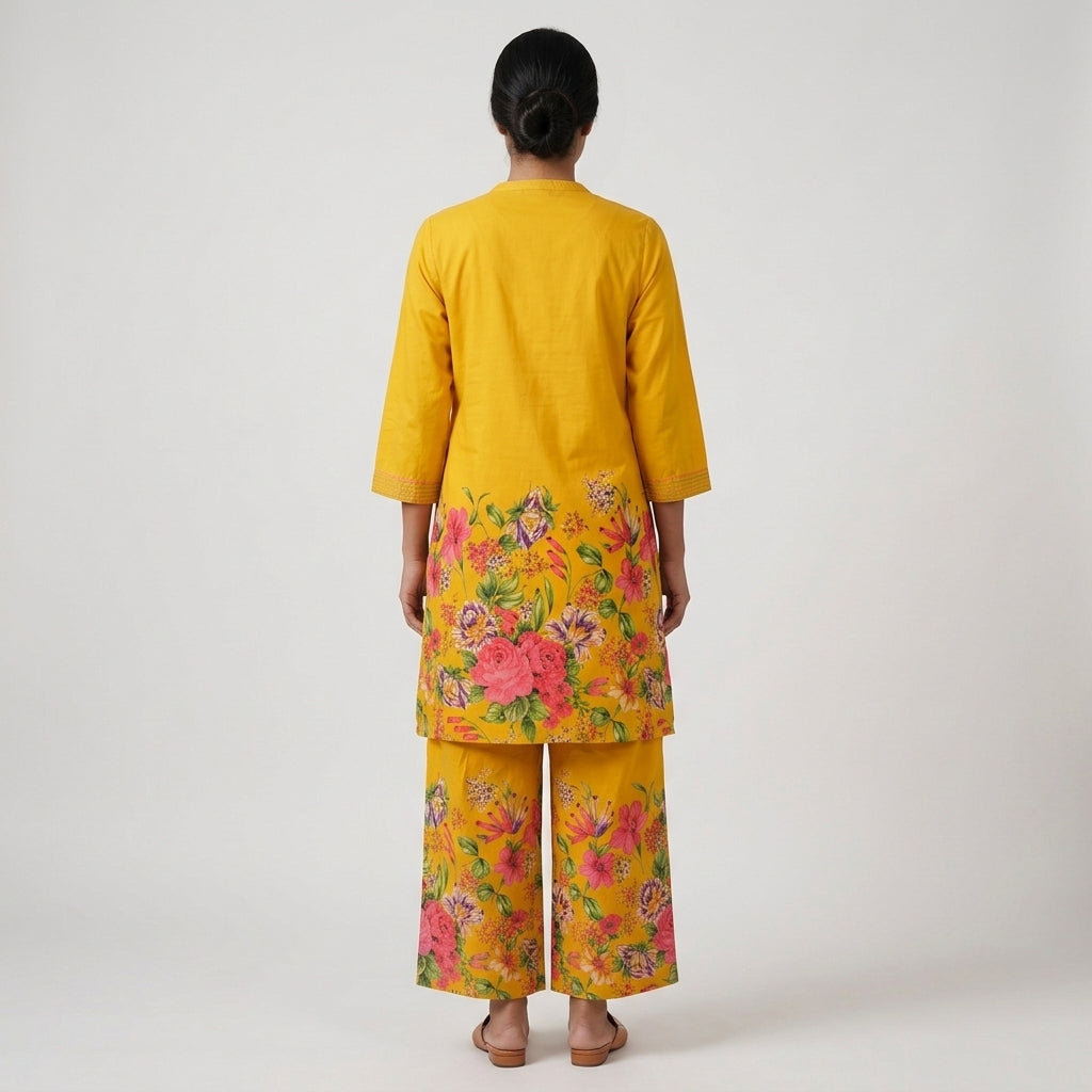 Printed Half Placket Mid Length Kurta