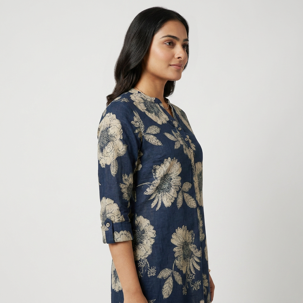 Cotton Printed Half Placket Long Kurta