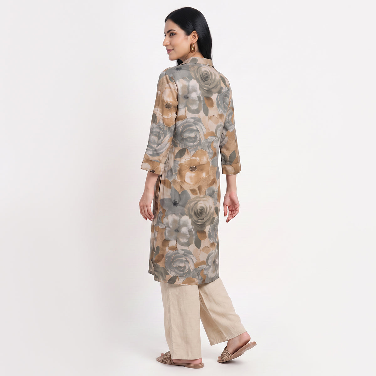 Printed Shirt Collar Straight Kurta