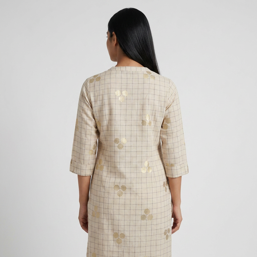 Printed V Notch Half Placket Long Kurta