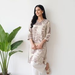 Printed V-Neck Straight Kurta