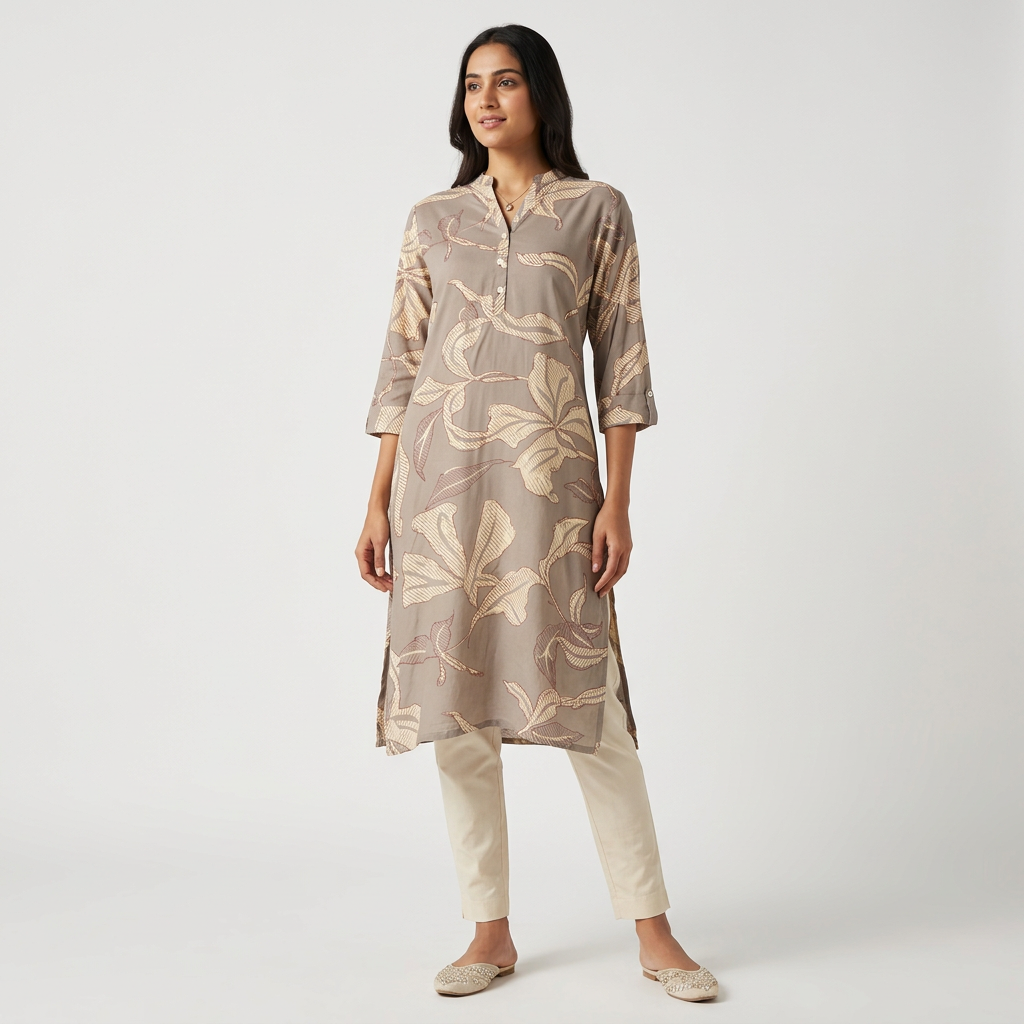 Printed Half Placket Long Kurta