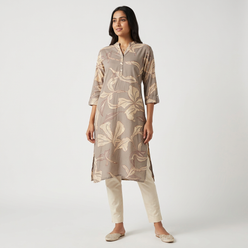 Printed Half Placket Long Kurta