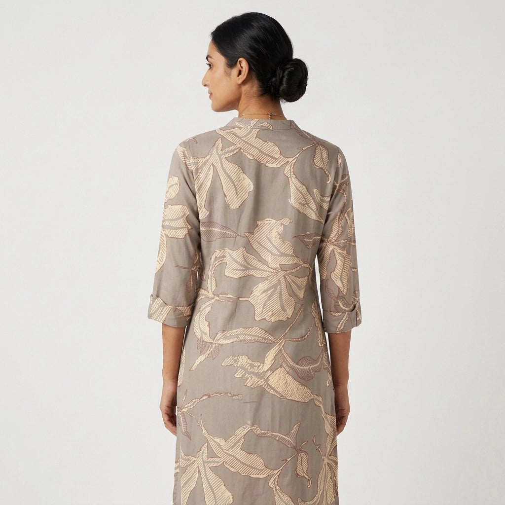 Printed Half Placket Long Kurta