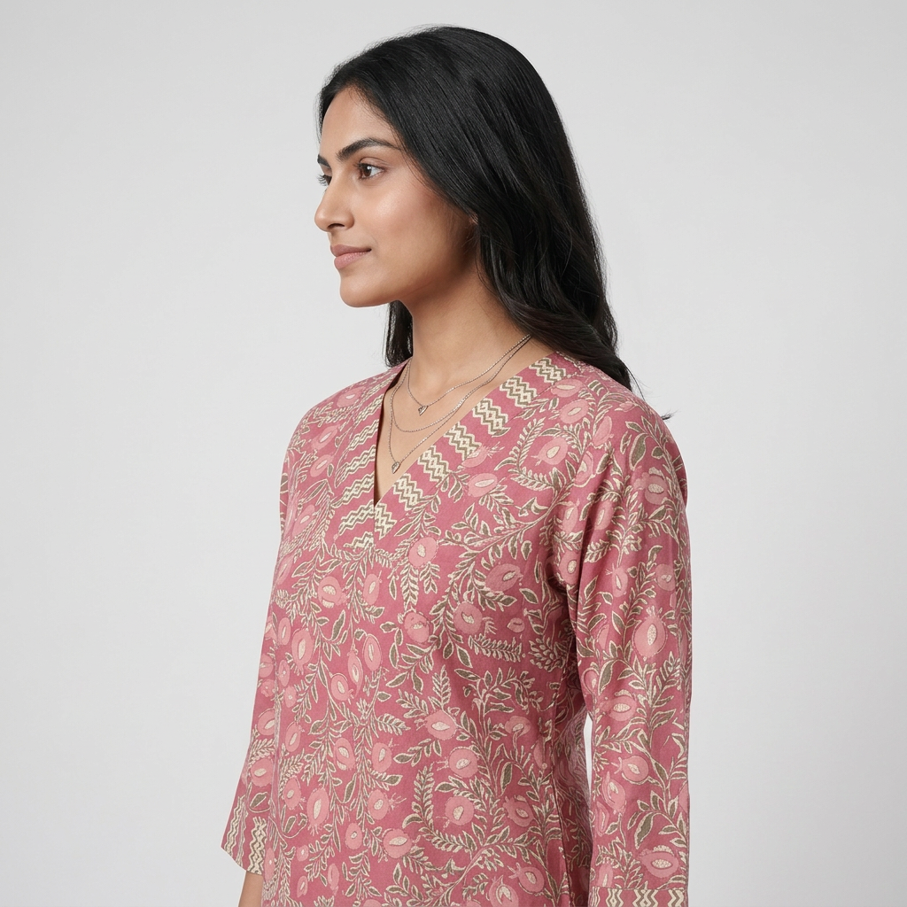 Printed V Neck Short Kurta