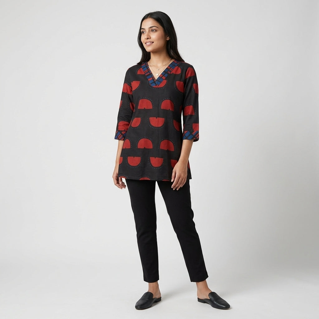 Printed V Neck Short Kurta