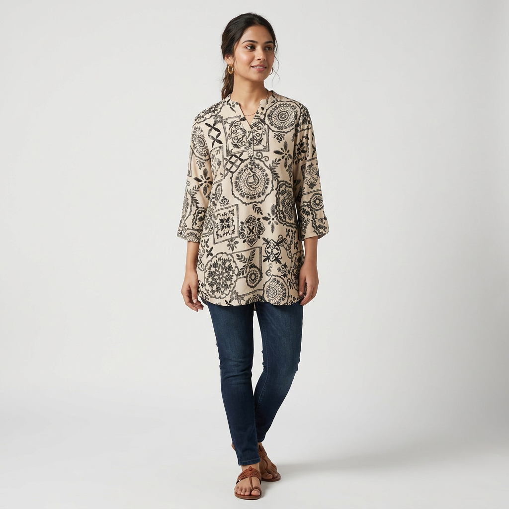 Printed Half Placket Short Kurta