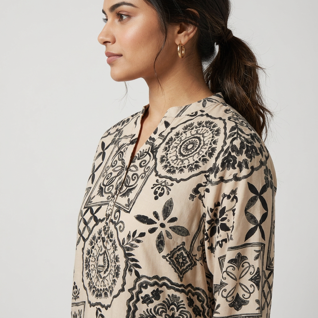 Printed Half Placket Short Kurta