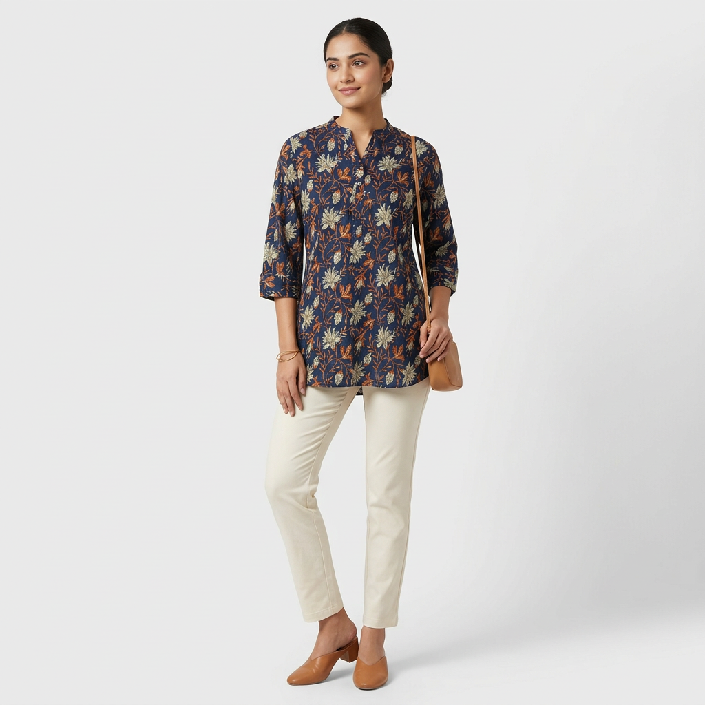 Printed Half Placket Short Kurta