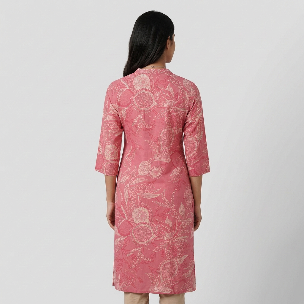 Printed Kurti with Band Collar V Notch Half Placket