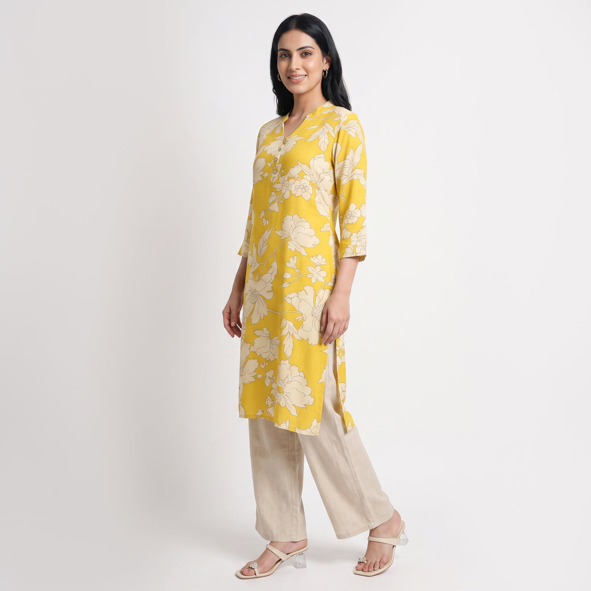 Printed Band Collar Kurta