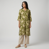 Printed Kurti with V Notch Band Collar