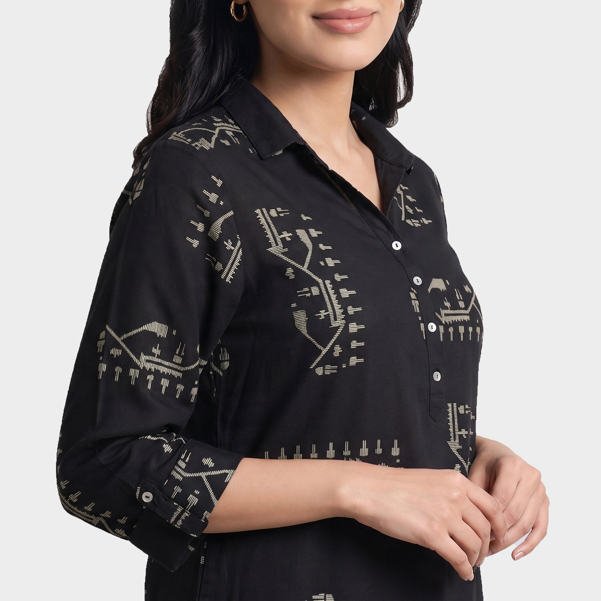 Printed Shirt Collar Straight Kurta