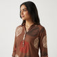 Printed Shirt Collar Half Placket Kurta