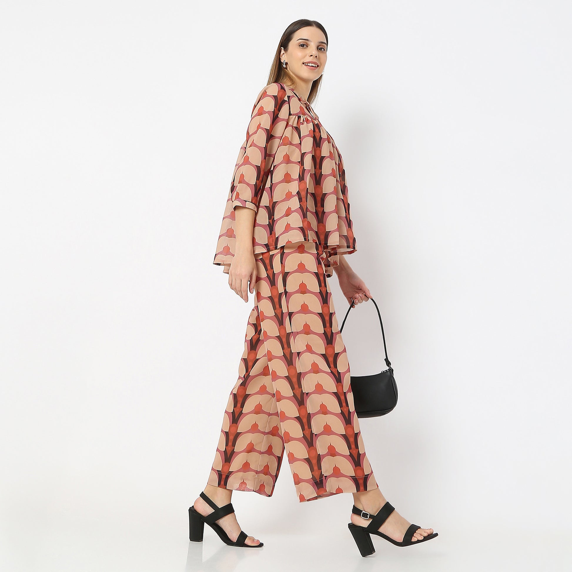 Flare Fit Printed Full Length Flared High Rise Pants