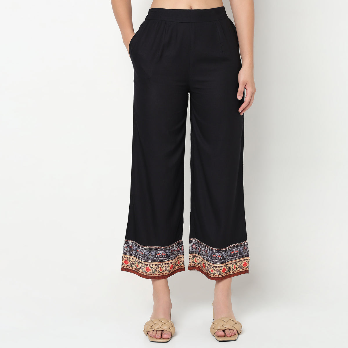 Buy Women Straight Fit Printed Ankle Length High Rise Pants  - Style Union