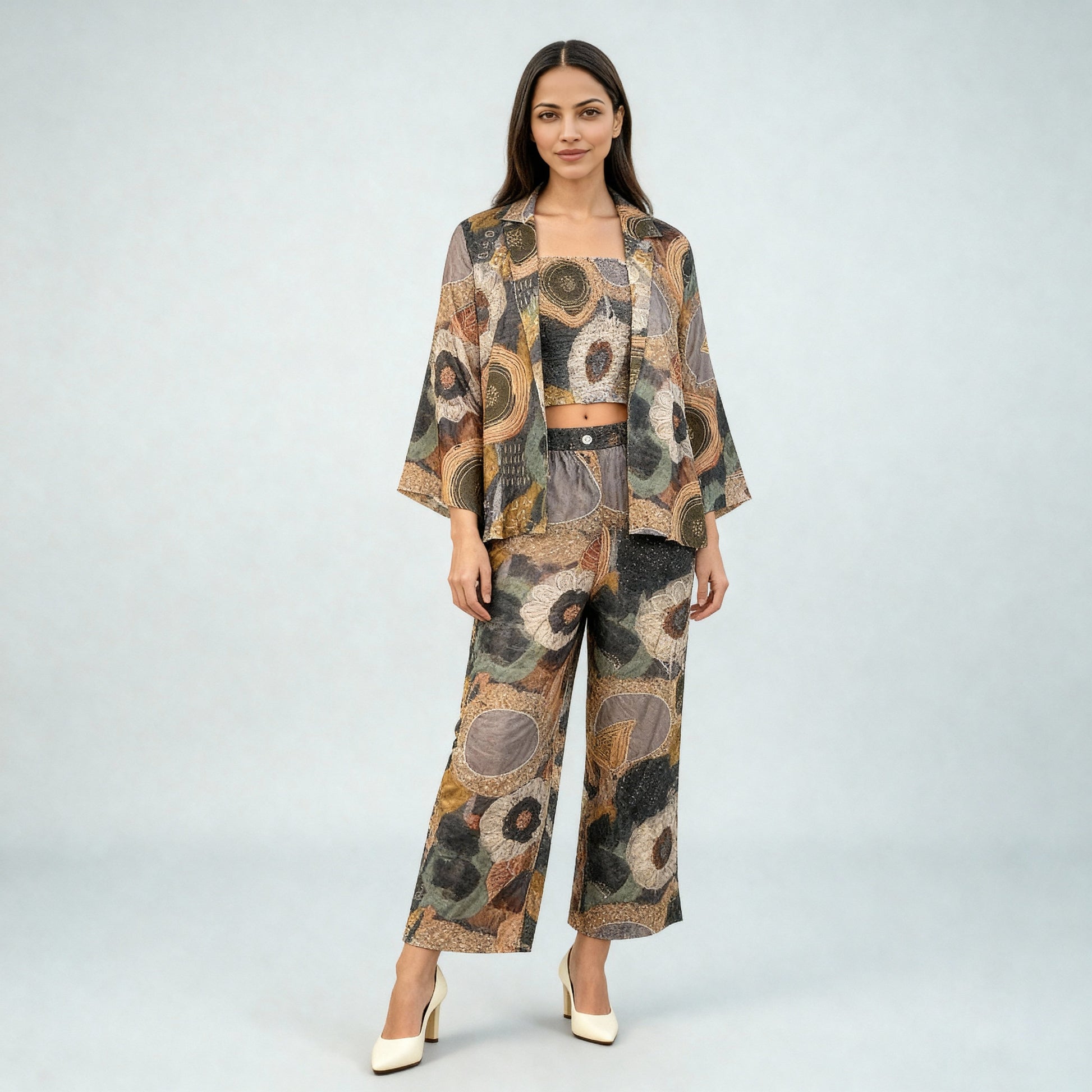 High Rise Printed Straight Pants