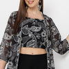 Flare Fit Printed Square Neck Shrug with Crop Top and Pant Set