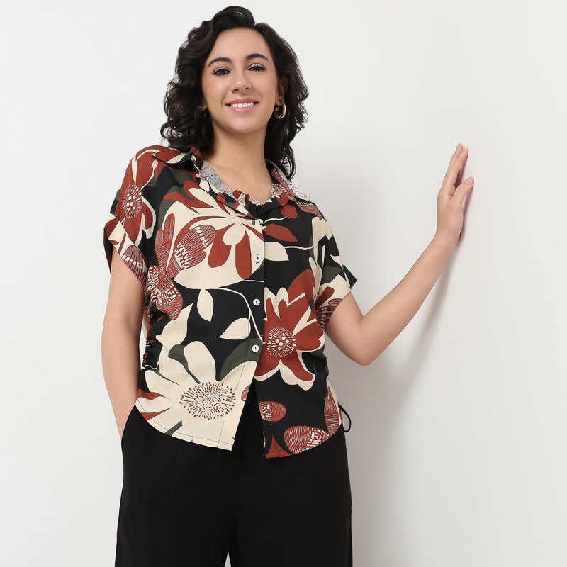 Order Now Women Print Shirt Collar Straight Boxy Fit High Rise Ethnic Wear Fusion Set by Style Union