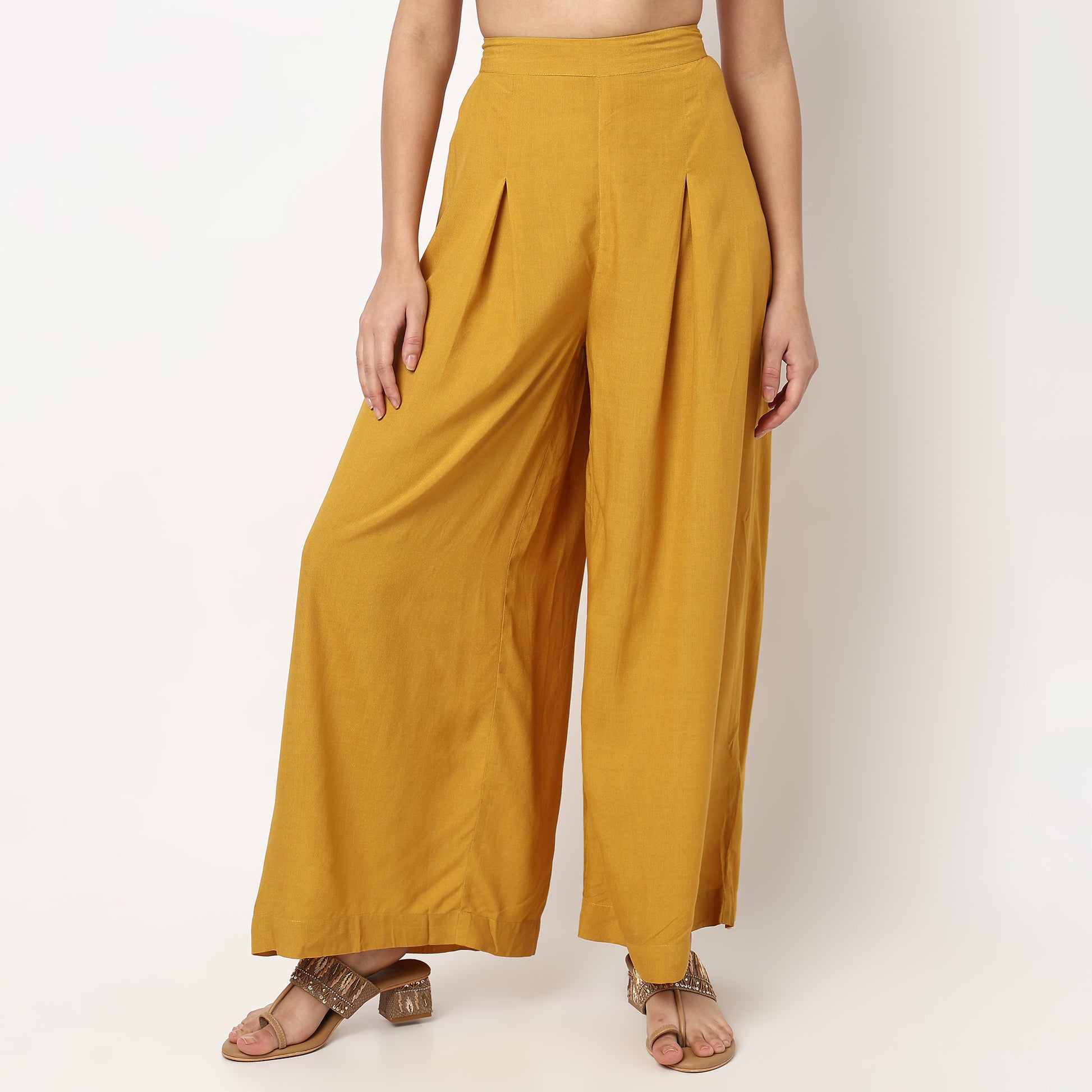 Buy Women Flare Fit Printed Three-Fourth Sleeve Crop Top with Palazzo with Shrug Set  - Style Union