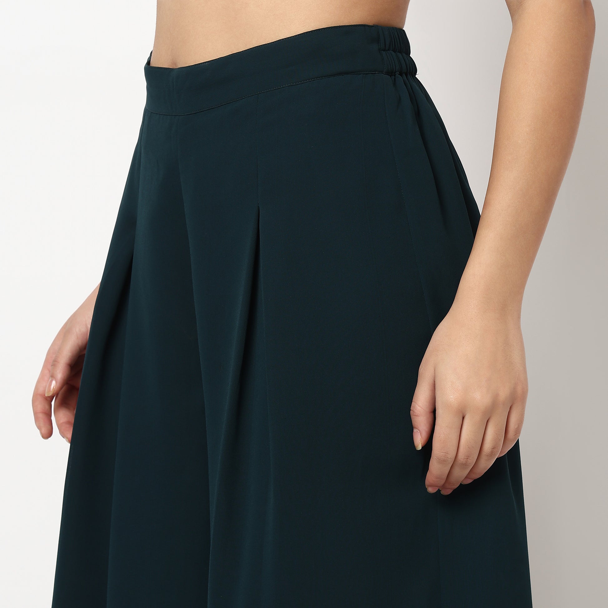 Buy Women Flare Fit Embroidered Sleeveless Crop Top with Palazzo with Shrug Set  - Style Union